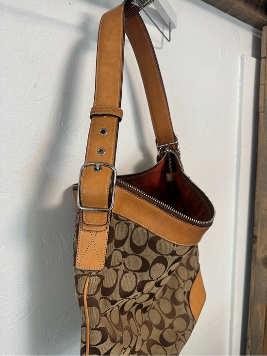 Vintage Coach Brown Signature Canvas Hobo shoulder Bag with Tan 